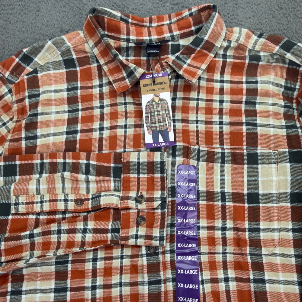 Eddie Bauer Mens Flannel Shirt XXL Clay Como Plaid Long Sleeve EB004777 NWT